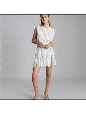NWT Reiss Sofia Mini Dress White Gray Stripe Size 12